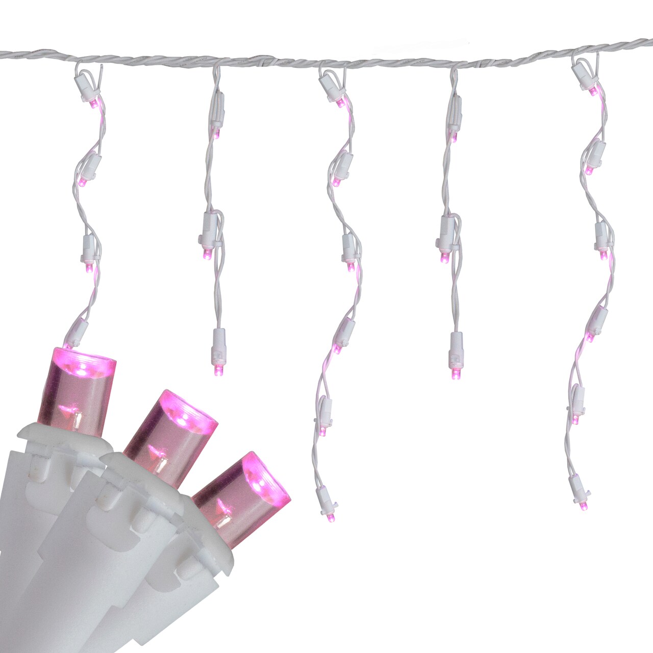 Brite Star LED Wide Angle Icicle Christmas Lights - Pink - 6ft White Wire - 70ct